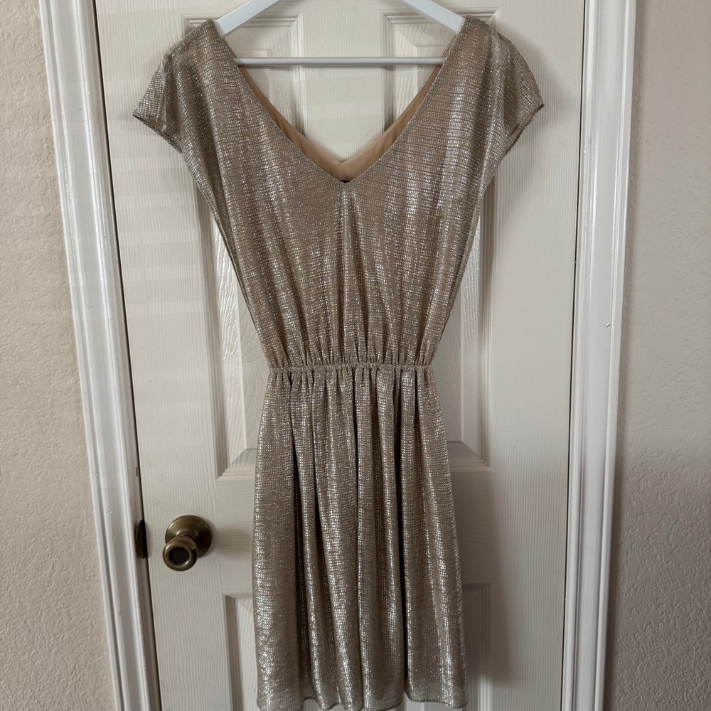 Gianni Bini XS Gold Shimmer Metallic Dress | V-Neck Dolman sleeve Blouson